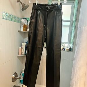 Lulu's Belted Sleek Black Cropped Vegan Leather Pants